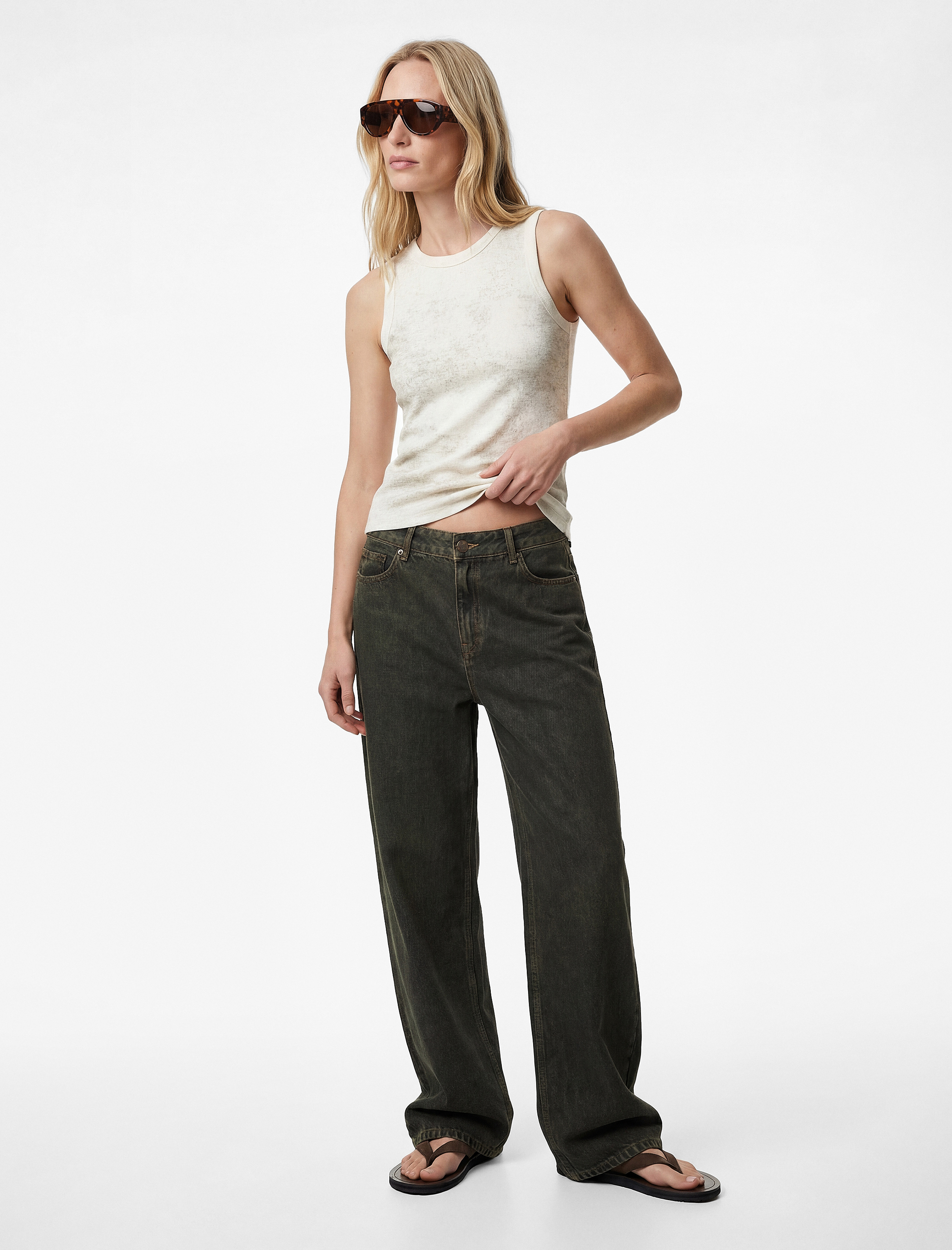   Simli Soyut Baskılı Bisiklet Yaka Slim Fit Kolsuz Bluz