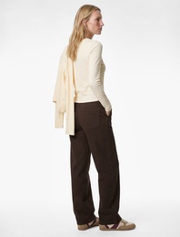 Viskon Ribanalı Slim Fit Uzun Kollu Bisiklet Yaka Tişört