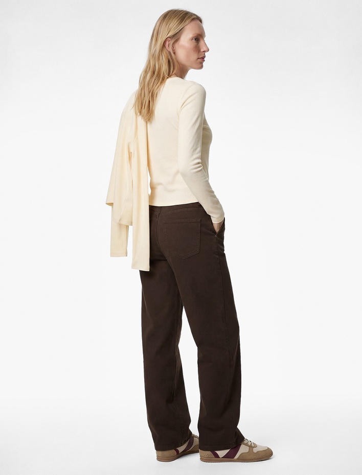  Viskon Ribanalı Slim Fit Uzun Kollu Bisiklet Yaka Tişört