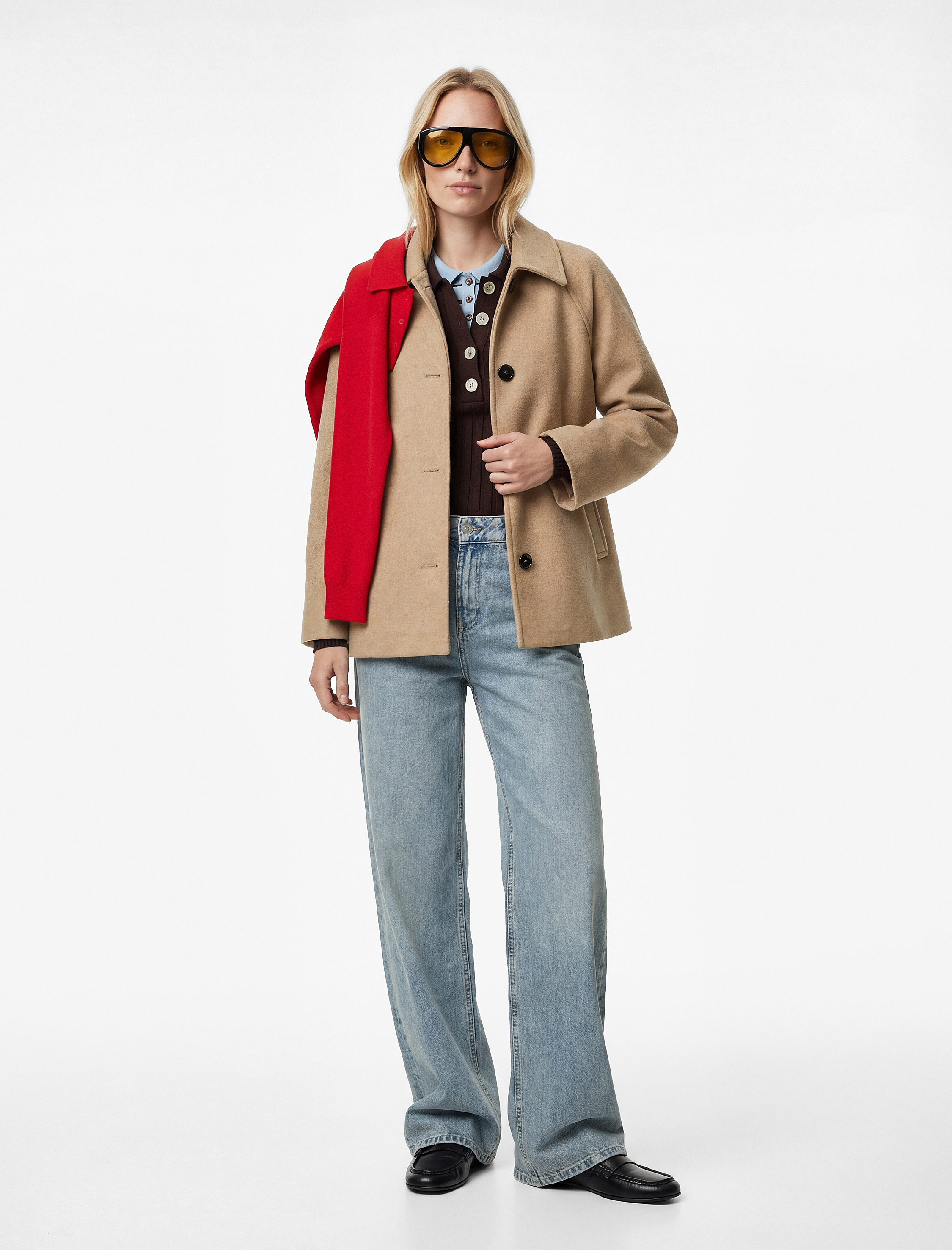   Cepli Düğmeli Uzun Kollu Kısa Kaşe Kaban