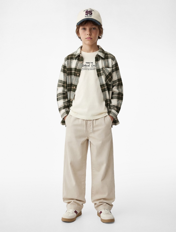 Erkek Çocuk Uzun Kollu Cep Detaylı Ekoseli Oduncu Gömlek