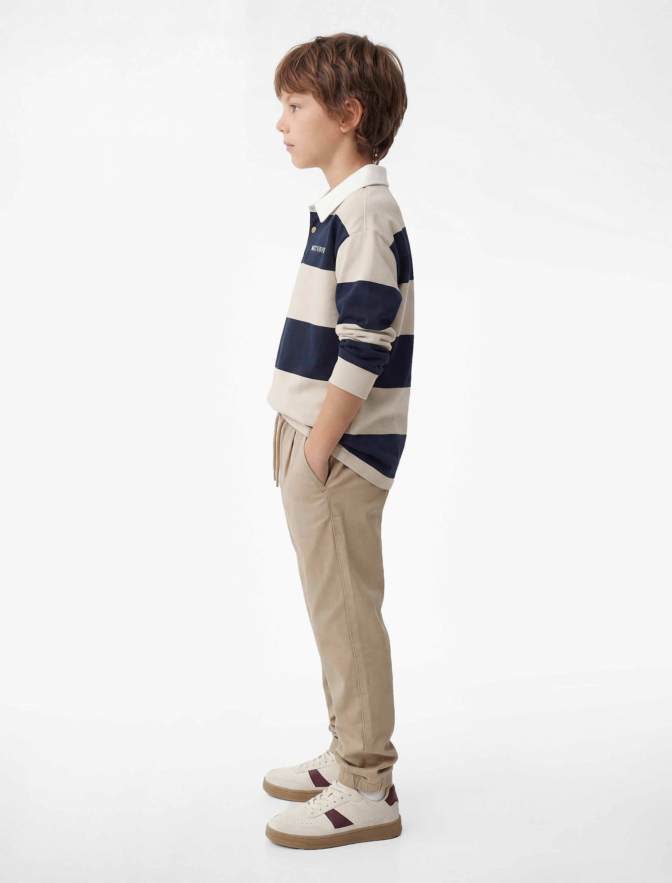  Erkek Çocuk Uzun Kollu Düğmeli Çizgili Polo Yaka Sweatshirt