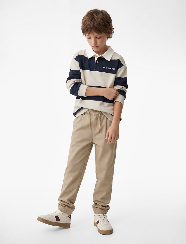 Erkek Çocuk Uzun Kollu Düğmeli Çizgili Polo Yaka Sweatshirt