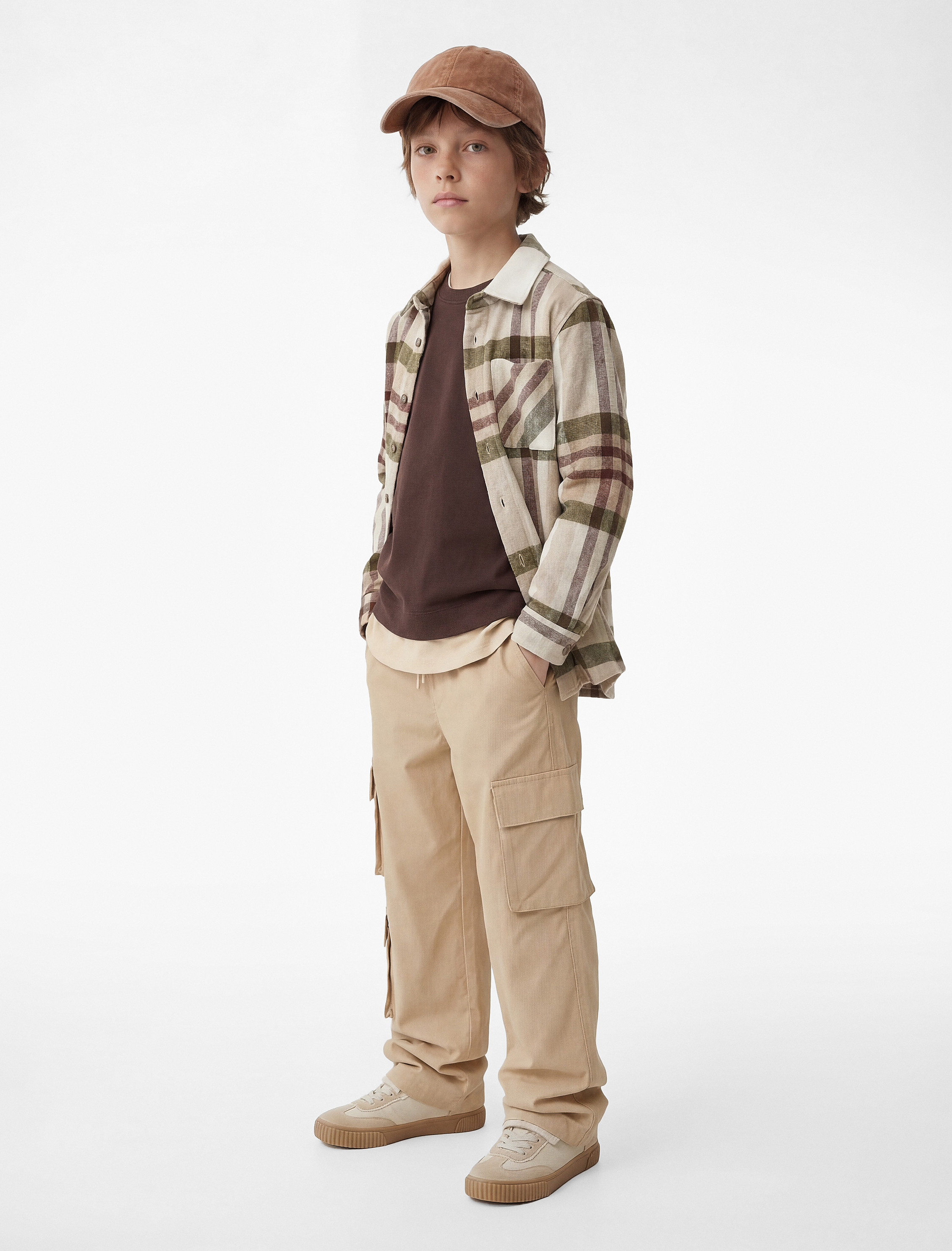  Erkek Çocuk Cep Detaylı Rahat Kesim Uzun Kollu Ekoseli Oduncu Gömlek