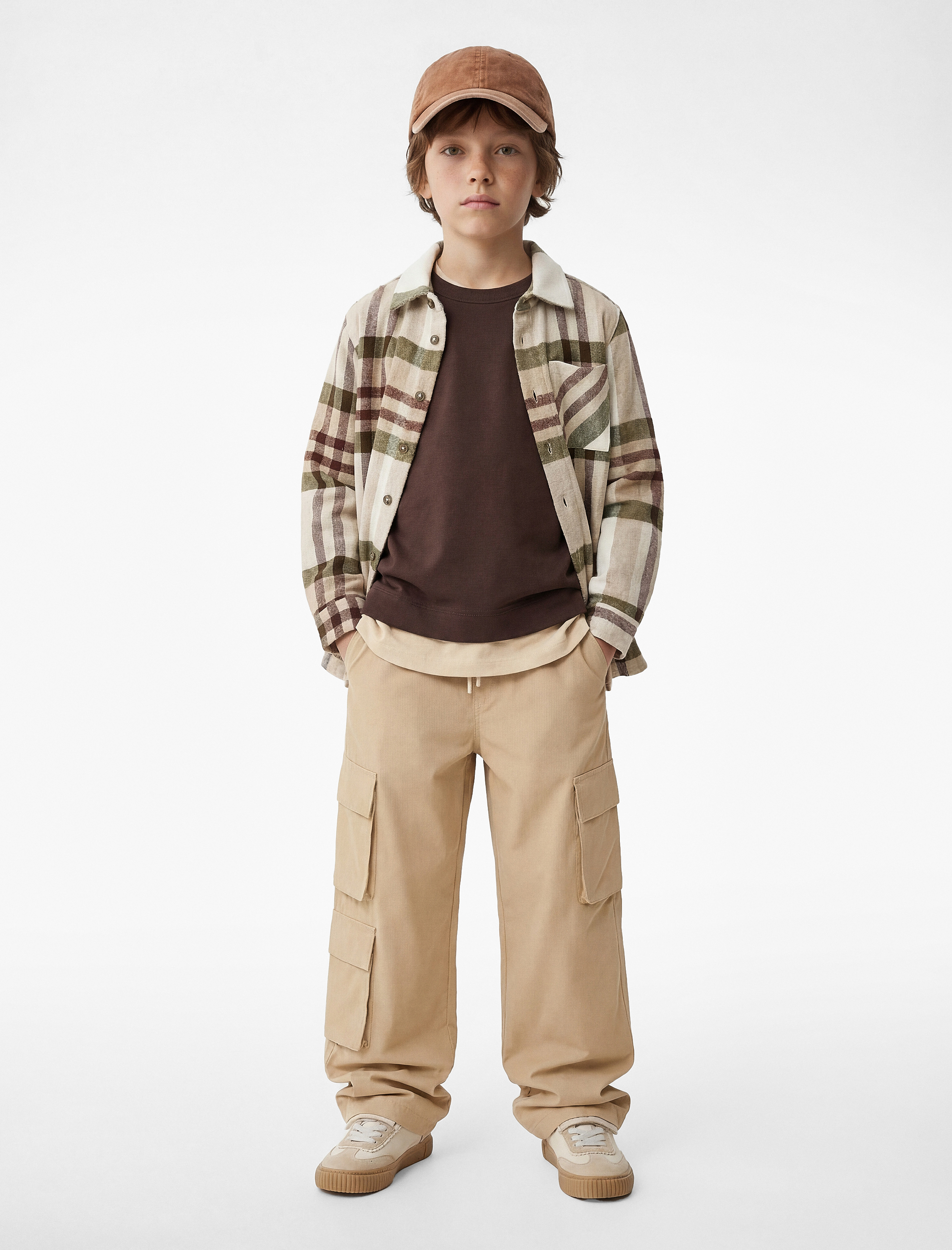  Erkek Çocuk Cep Detaylı Rahat Kesim Uzun Kollu Ekoseli Oduncu Gömlek