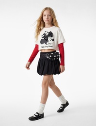 Lisanslı Minnie Mouse Baskılı Kısa Kollu Pamuklu Tişört