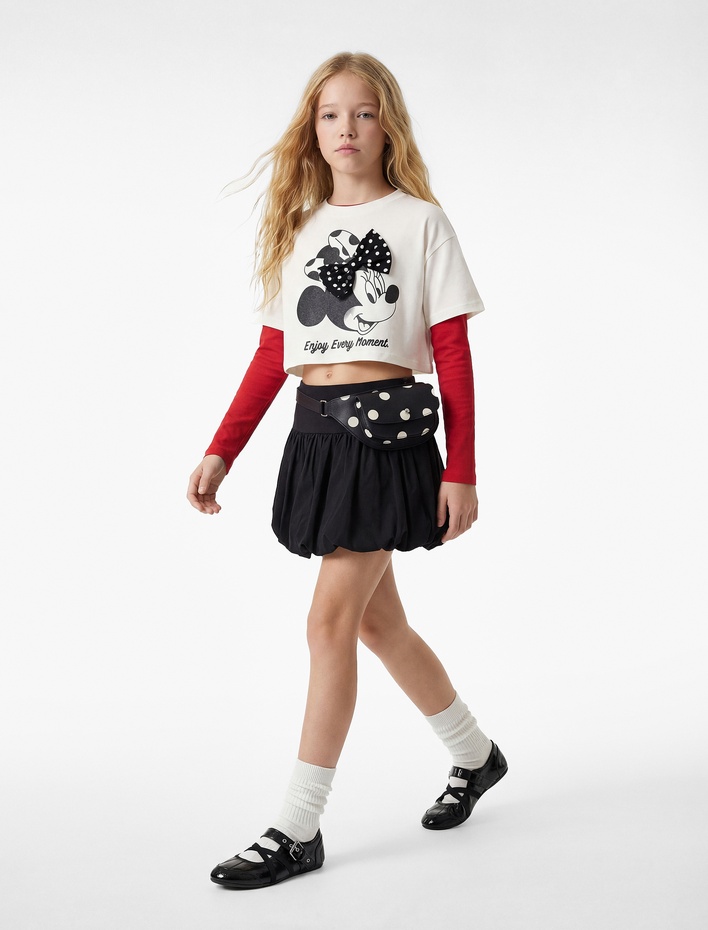 Kız Çocuk Lisanslı Minnie Mouse Baskılı Kısa Kollu Pamuklu Tişört