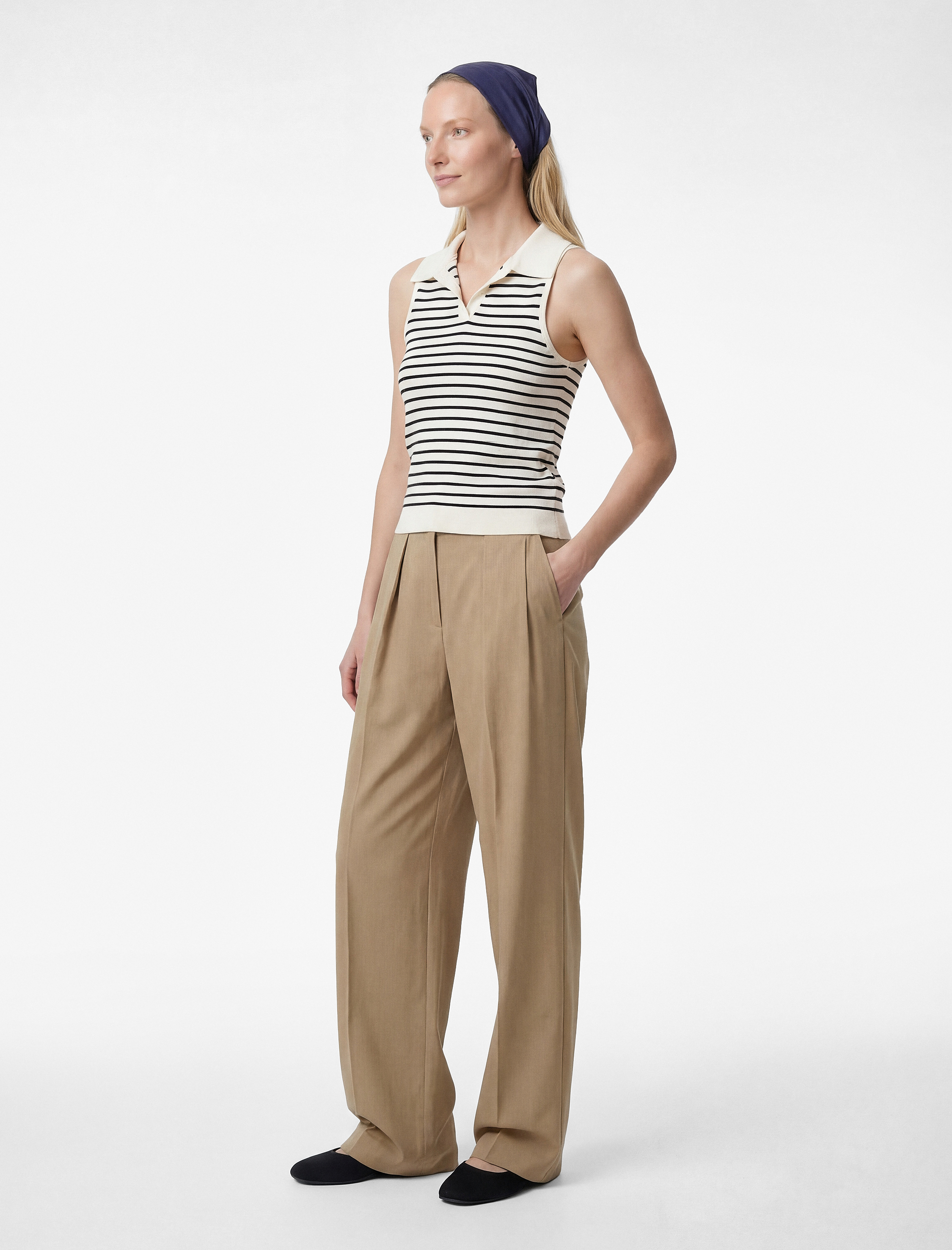   Regular Fit Polo Yaka Kolsuz Çizgili Triko Bluz