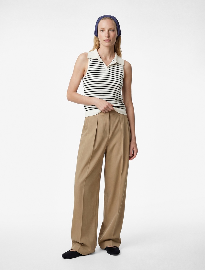  Regular Fit Polo Yaka Kolsuz Çizgili Triko Bluz