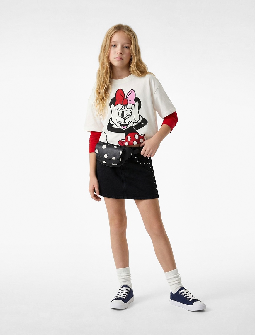 Koton Minnie Mouse Baskılı Kısa Kollu Pamuklu Lisanslı Crop T-Shirt