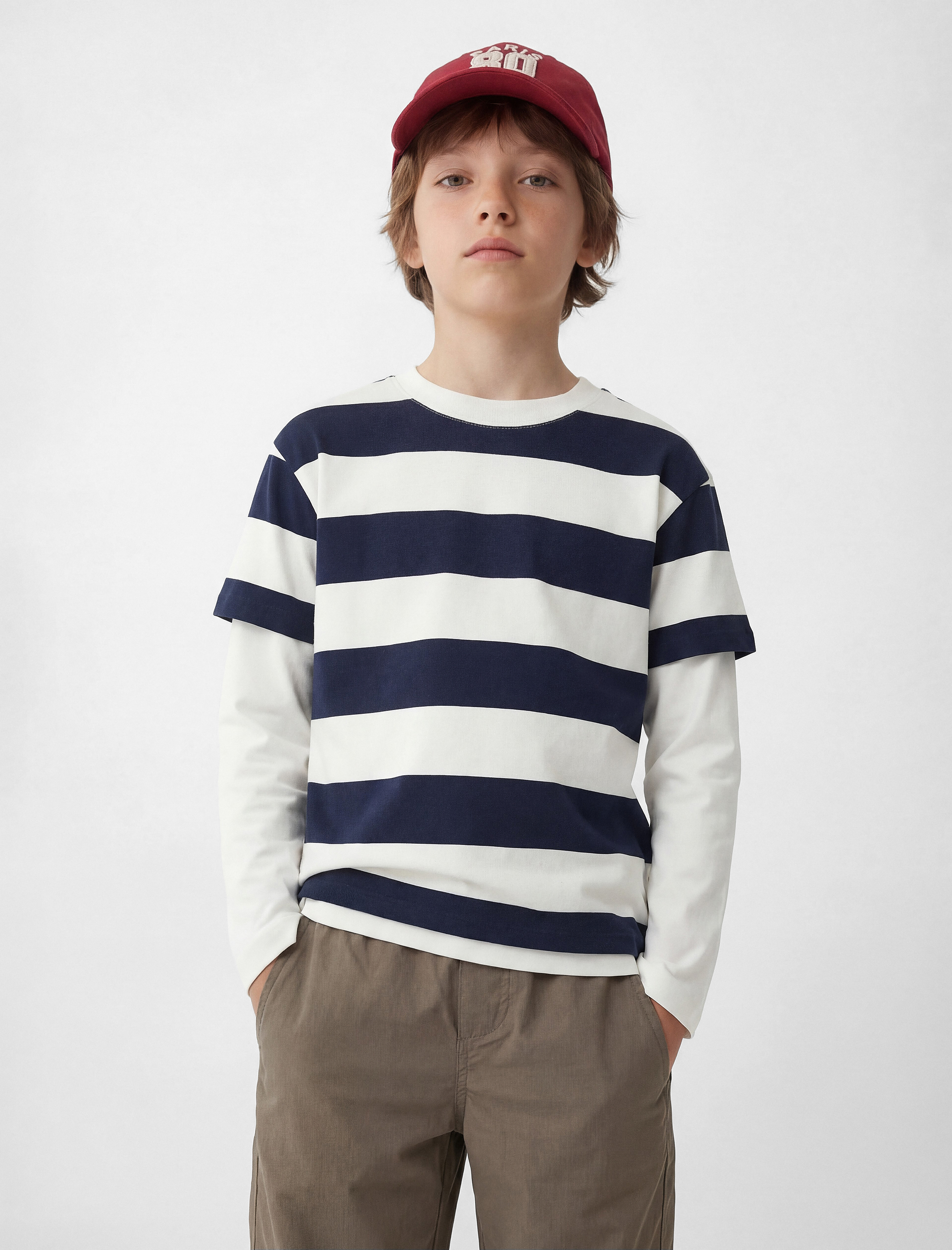  Erkek Çocuk Pamuklu Kısa Kollu Bisiklet Yaka Çizgili Tişört