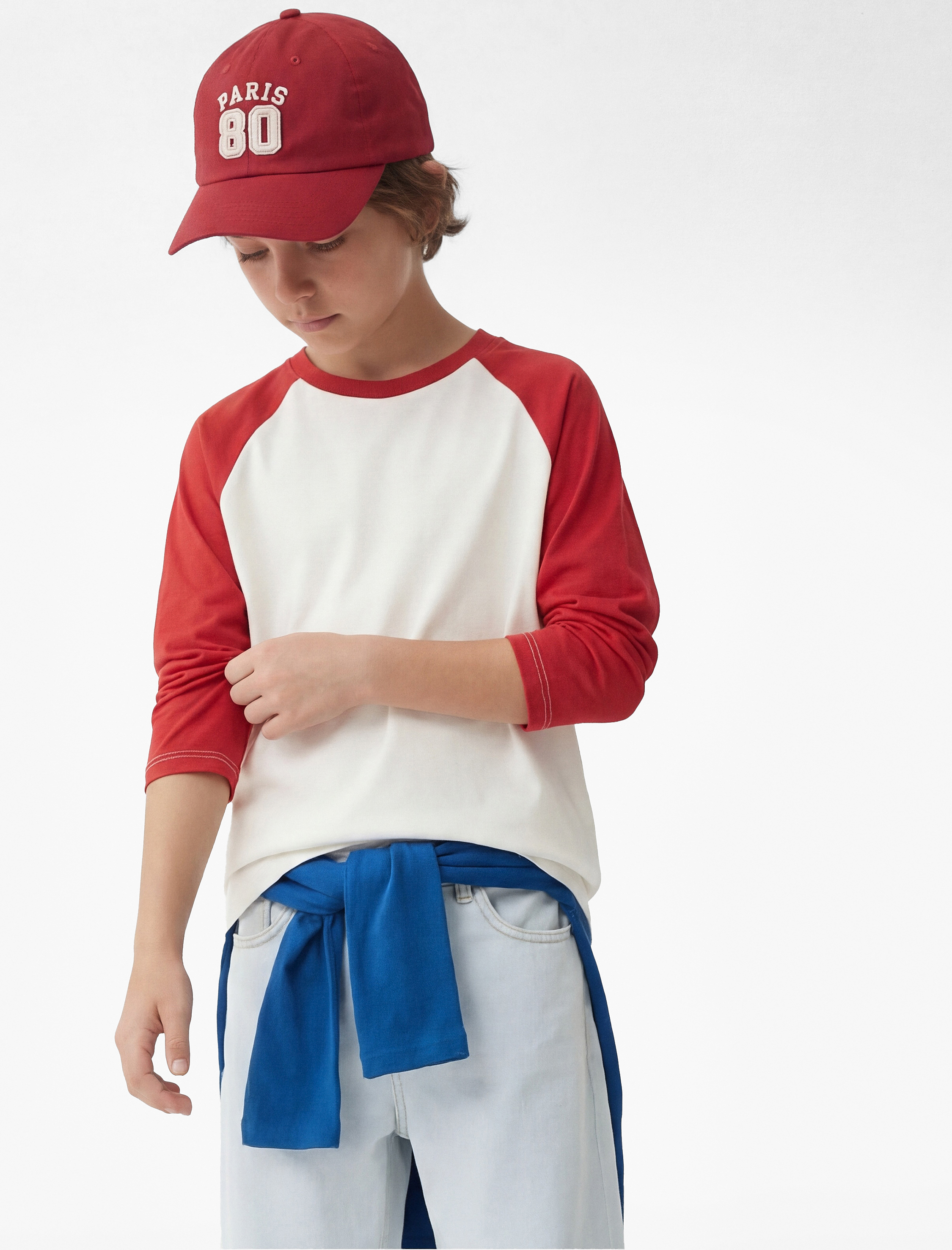  Erkek Çocuk Pamuklu Renk Bloklu Uzun Kollu Bisiklet Yaka Tişört