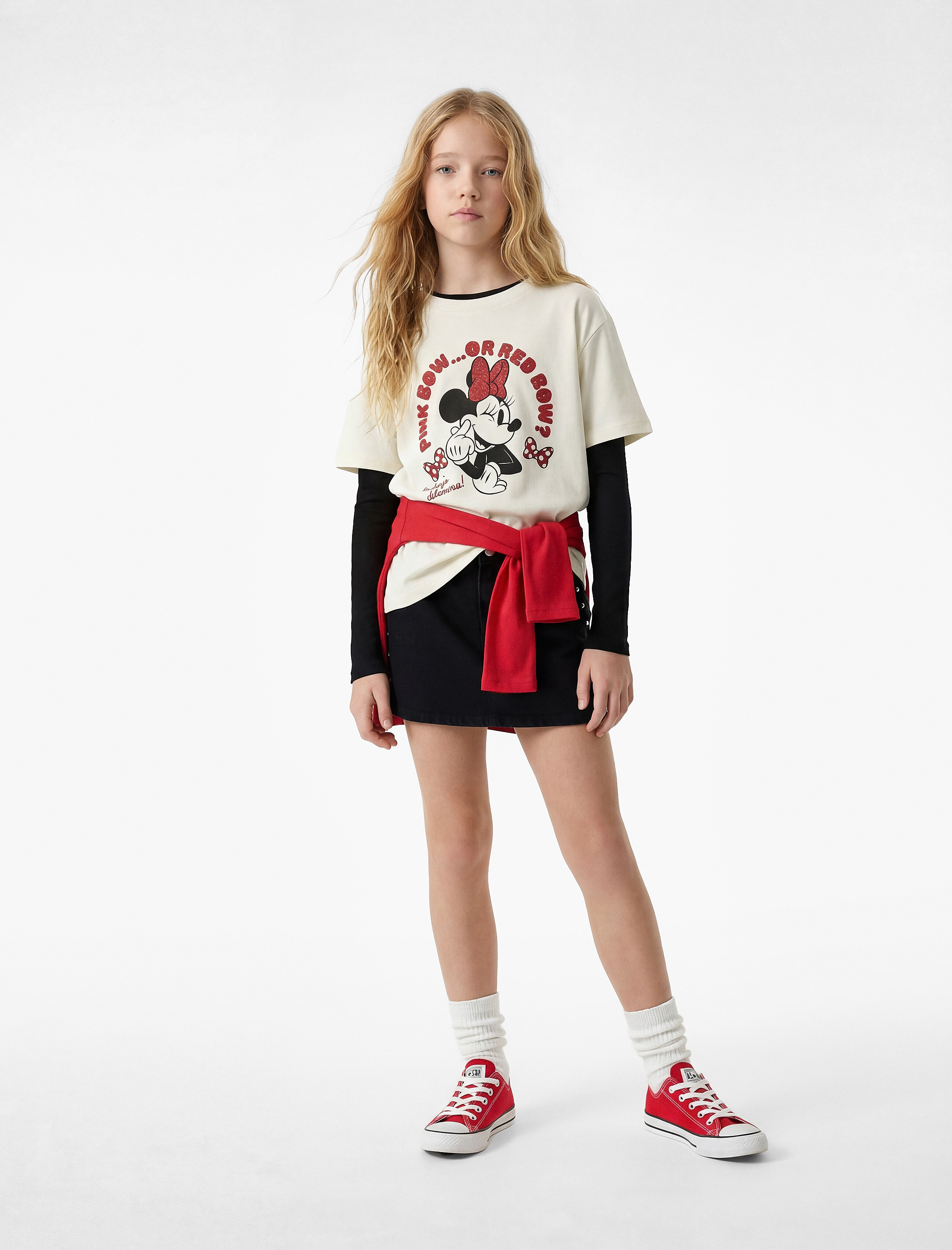  Kız Çocuk Minnie Mouse Baskılı Kısa Kollu Bisiklet Yaka Pamuklu Lisanslı Tişört