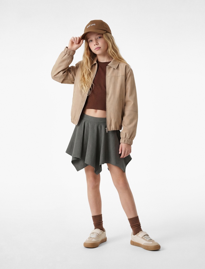 Kız Çocuk Asimetrik Kesim Viskon Karışımlı Etek