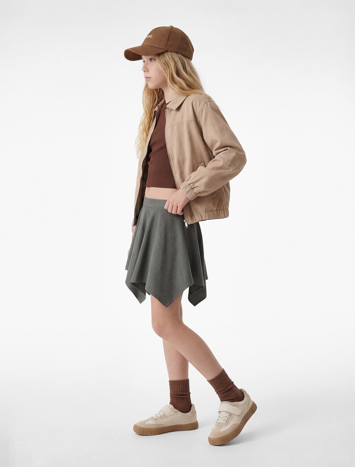 Kız Çocuk Asimetrik Kesim Viskon Karışımlı Etek
