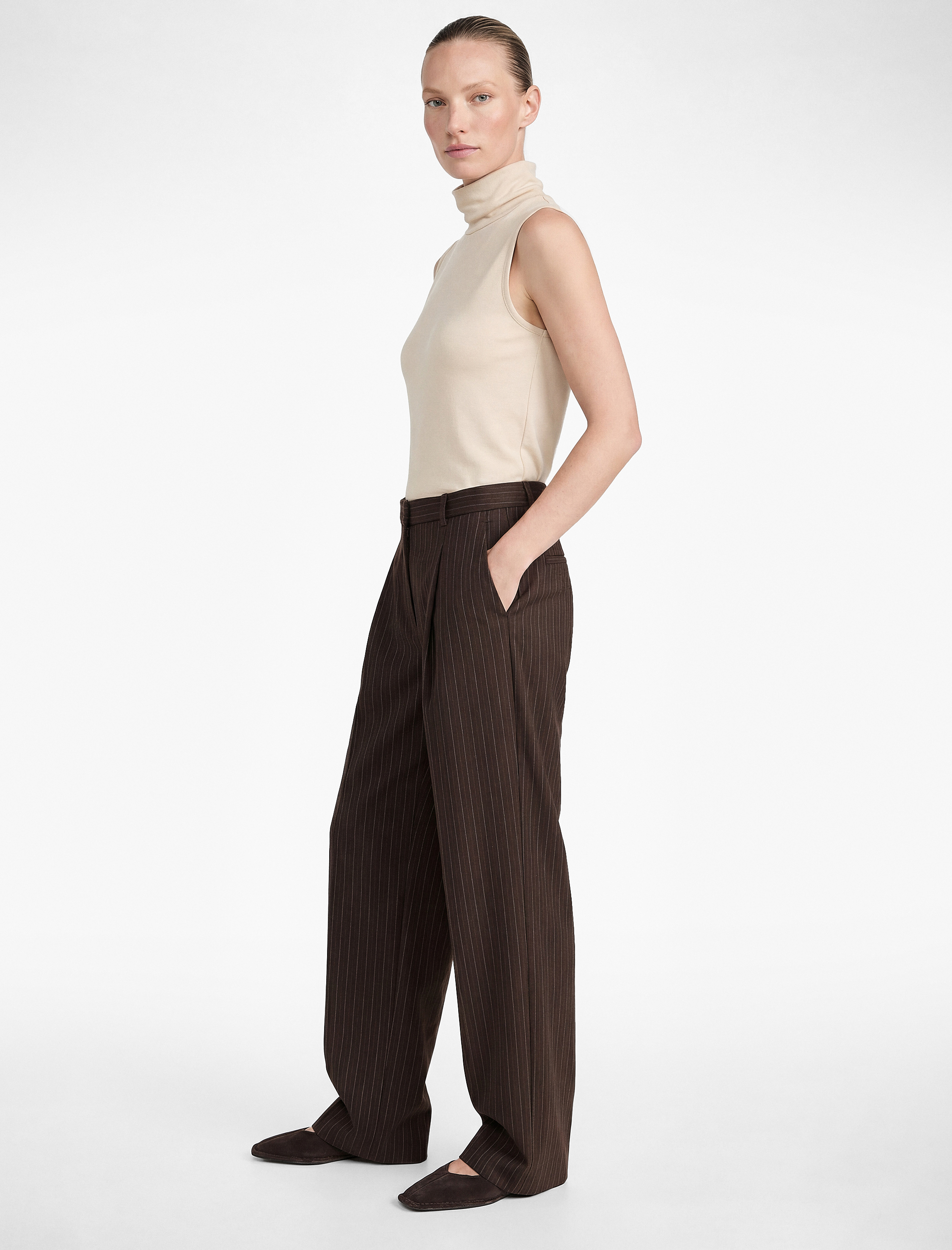   Slim Fit Kolsuz Dik Yaka Viskon Bluz