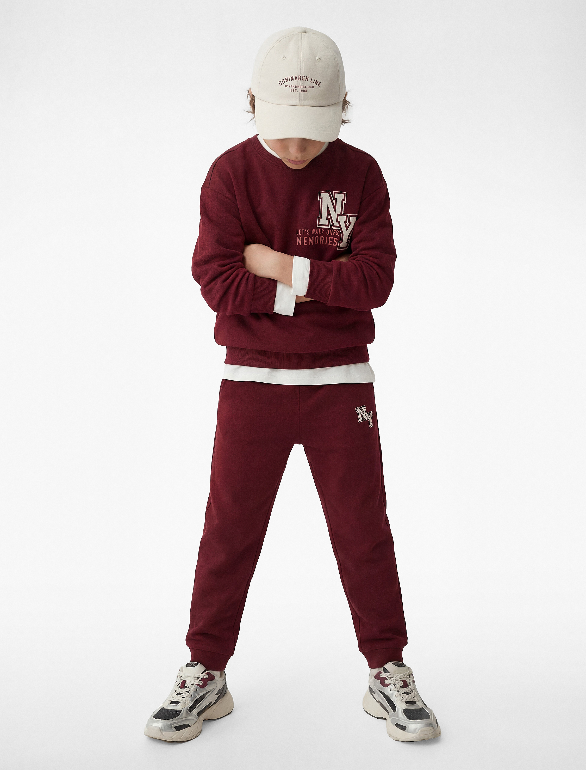  Erkek Çocuk Pamuklu Uzun Kollu Bisiklet Yaka Beli Bağcıklı Baskılı Eşofman Takımı