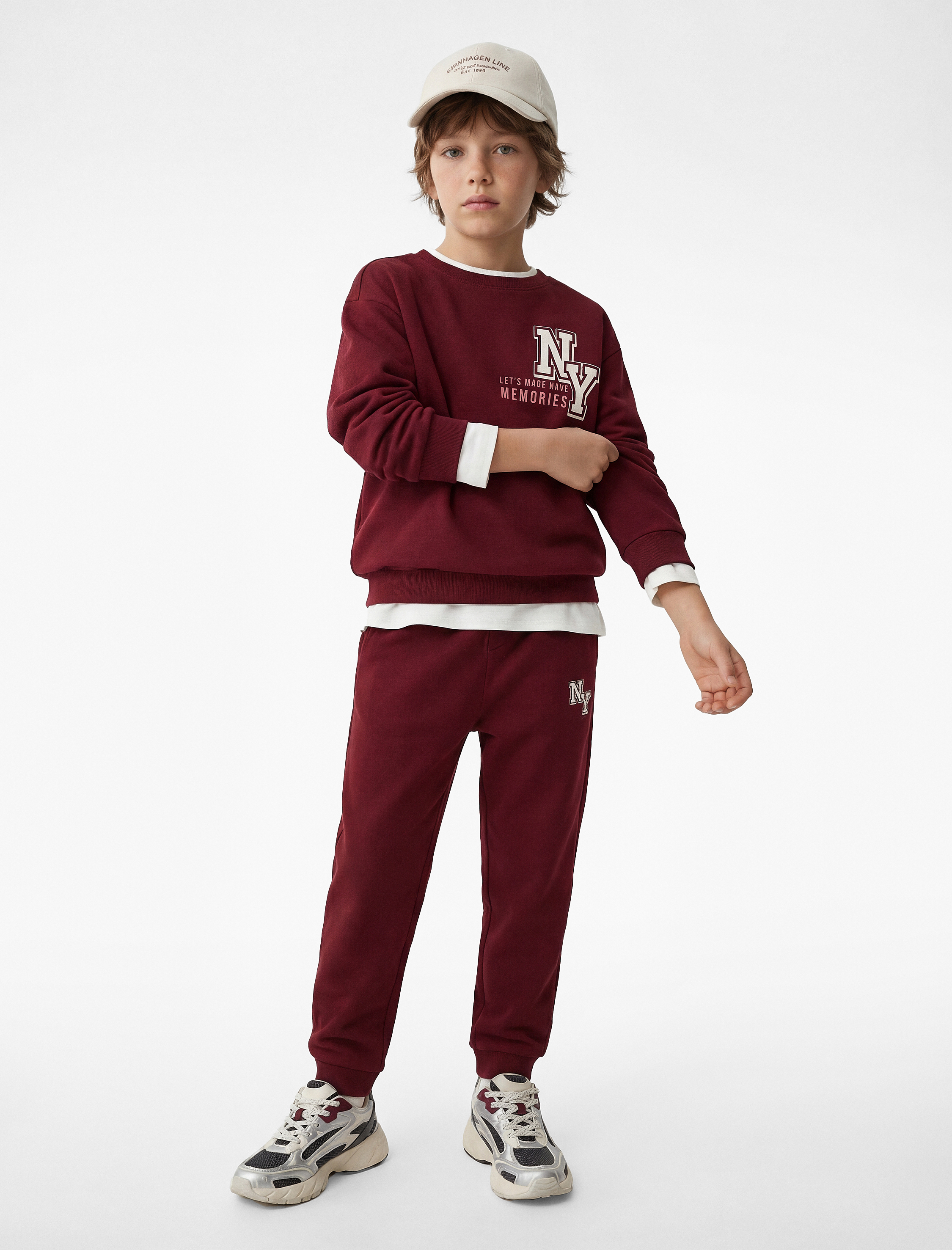  Erkek Çocuk Pamuklu Uzun Kollu Bisiklet Yaka Beli Bağcıklı Baskılı Eşofman Takımı