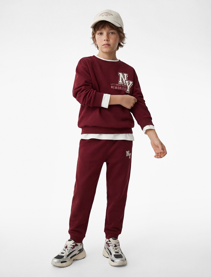 Erkek Çocuk Pamuklu Uzun Kollu Bisiklet Yaka Beli Bağcıklı Baskılı Eşofman Takımı