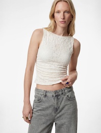 Slim Fit Kolsuz Yuvarlak Yaka Dantelli Bluz