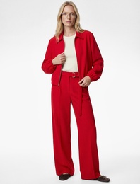 Krep Kumaş Cepli Uzun Kollu Fermuarlı Bomber Ceket