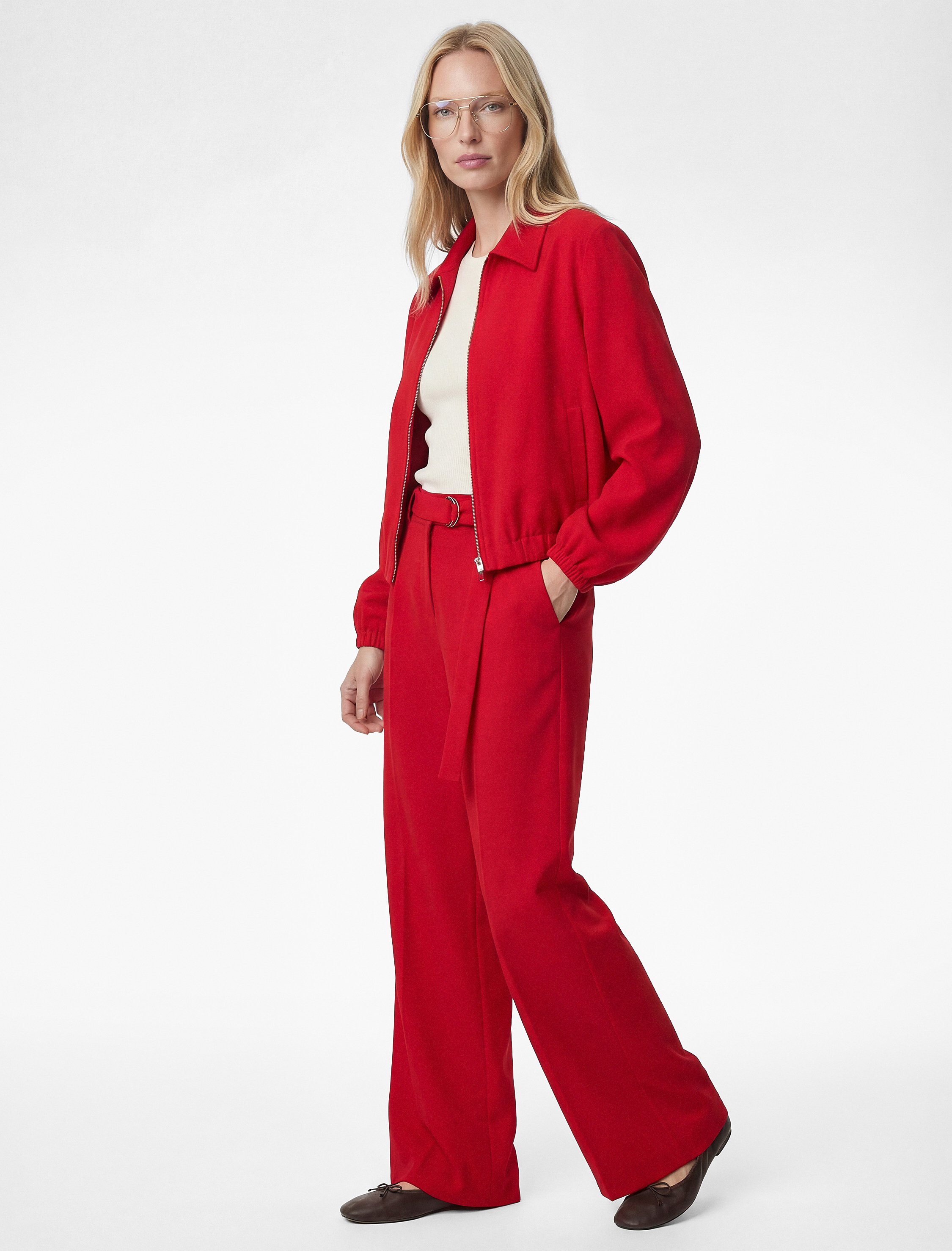   Krep Kumaş Cepli Uzun Kollu Fermuarlı Bomber Ceket