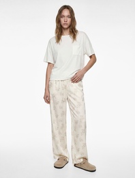 Cep Detaylı Bisiklet Yaka Viskon Kısa Kollu Pijama Üstü