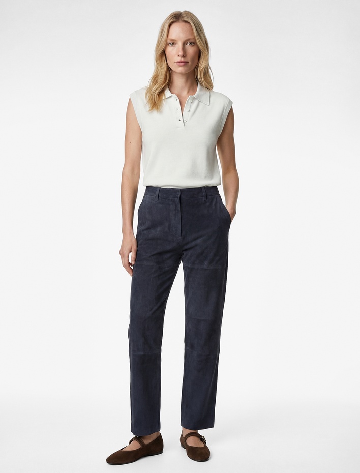  Kolsuz Düğmeli Polo Yaka Triko Bluz