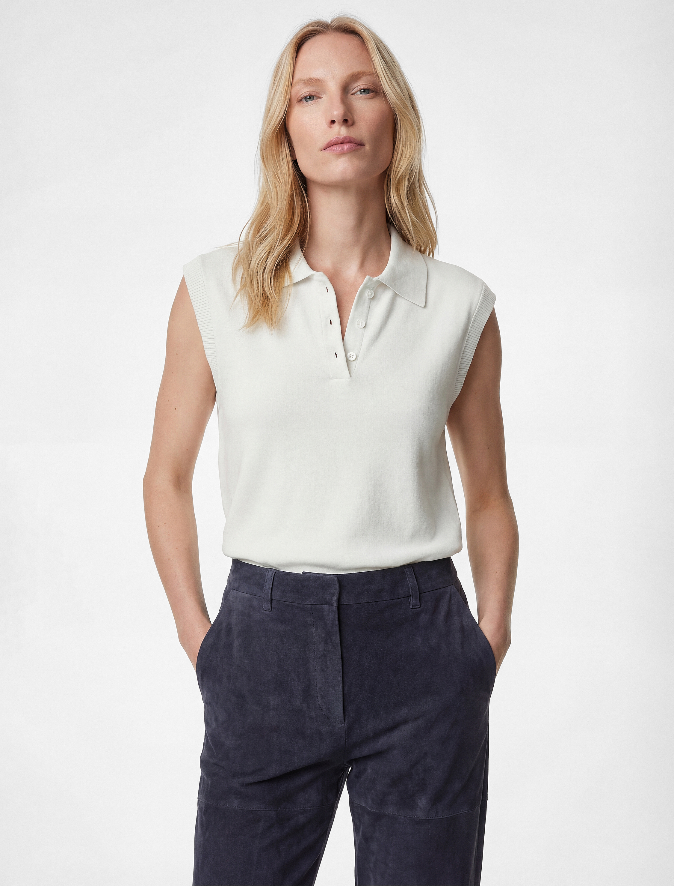   Kolsuz Düğmeli Polo Yaka Triko Bluz