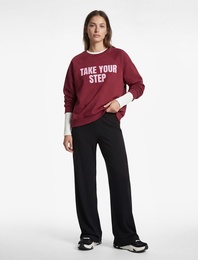 Üç İplik Şardonlu Uzun Kollu Bisiklet Yaka Baskılı Oversize Spor Sweatshirt