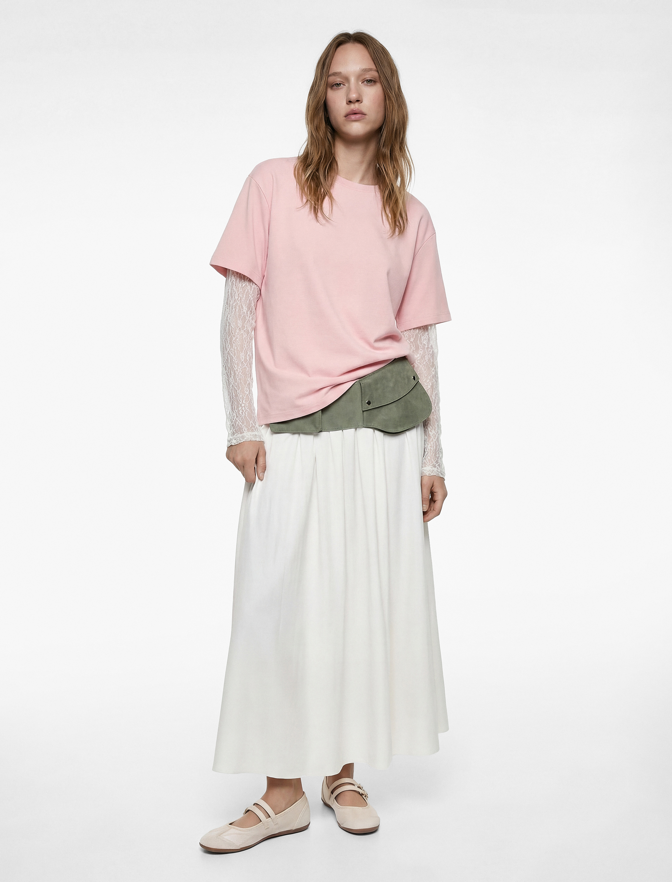   Rahat Kalıp Uzun Kollu Dantel Detaylı Bisiklet Yaka Tişört