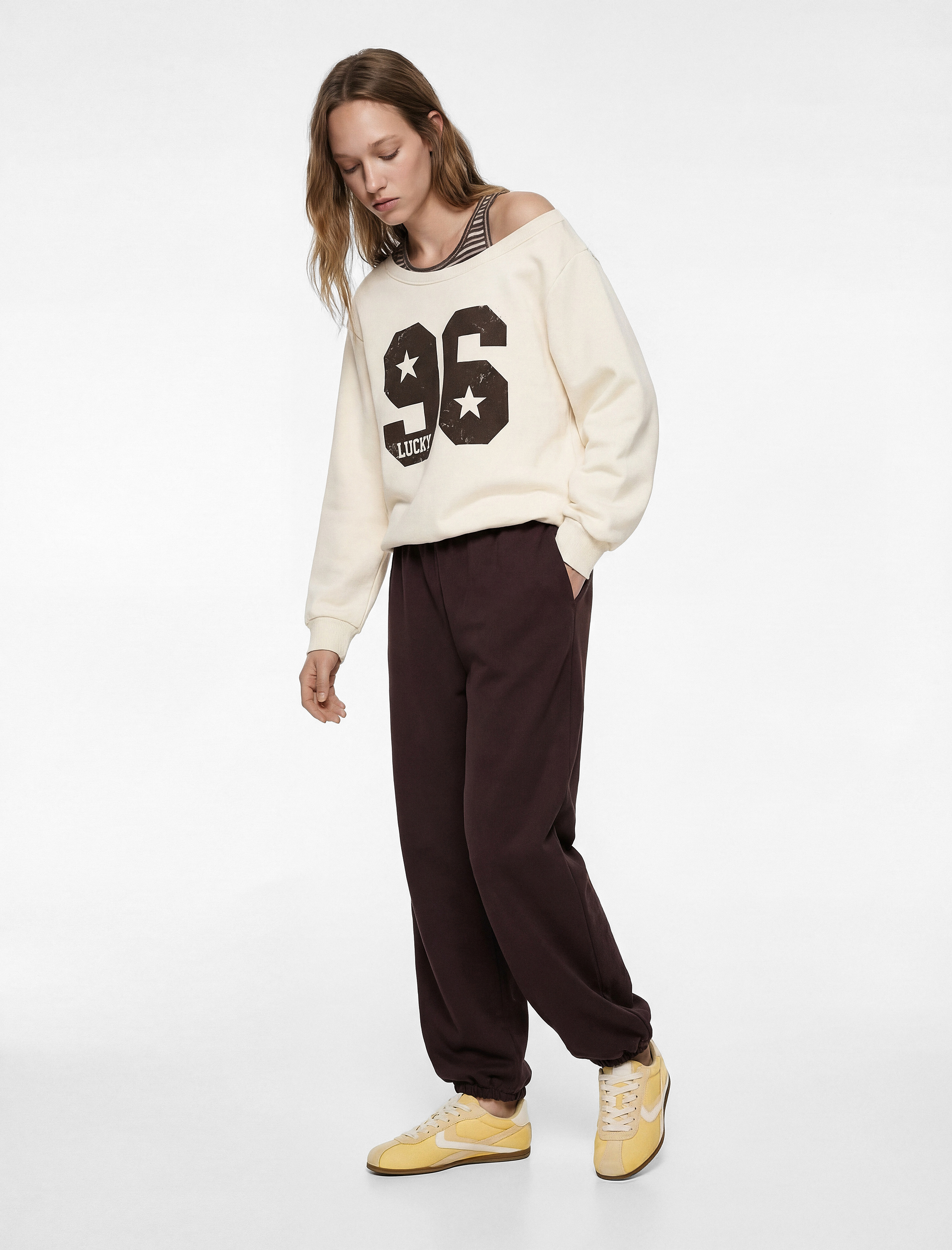   Üç İplik Şardonlu Uzun Kollu Baskılı Halter Yaka Sweatshirt