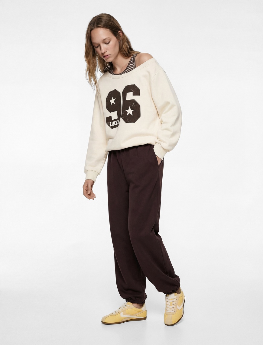 Koton Kadın Üç İplik Şardonlu Uzun Kollu Baskılı Halter Yaka Sweatshirt