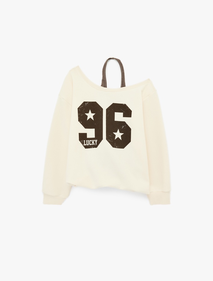  Üç İplik Şardonlu Uzun Kollu Baskılı Halter Yaka Sweatshirt