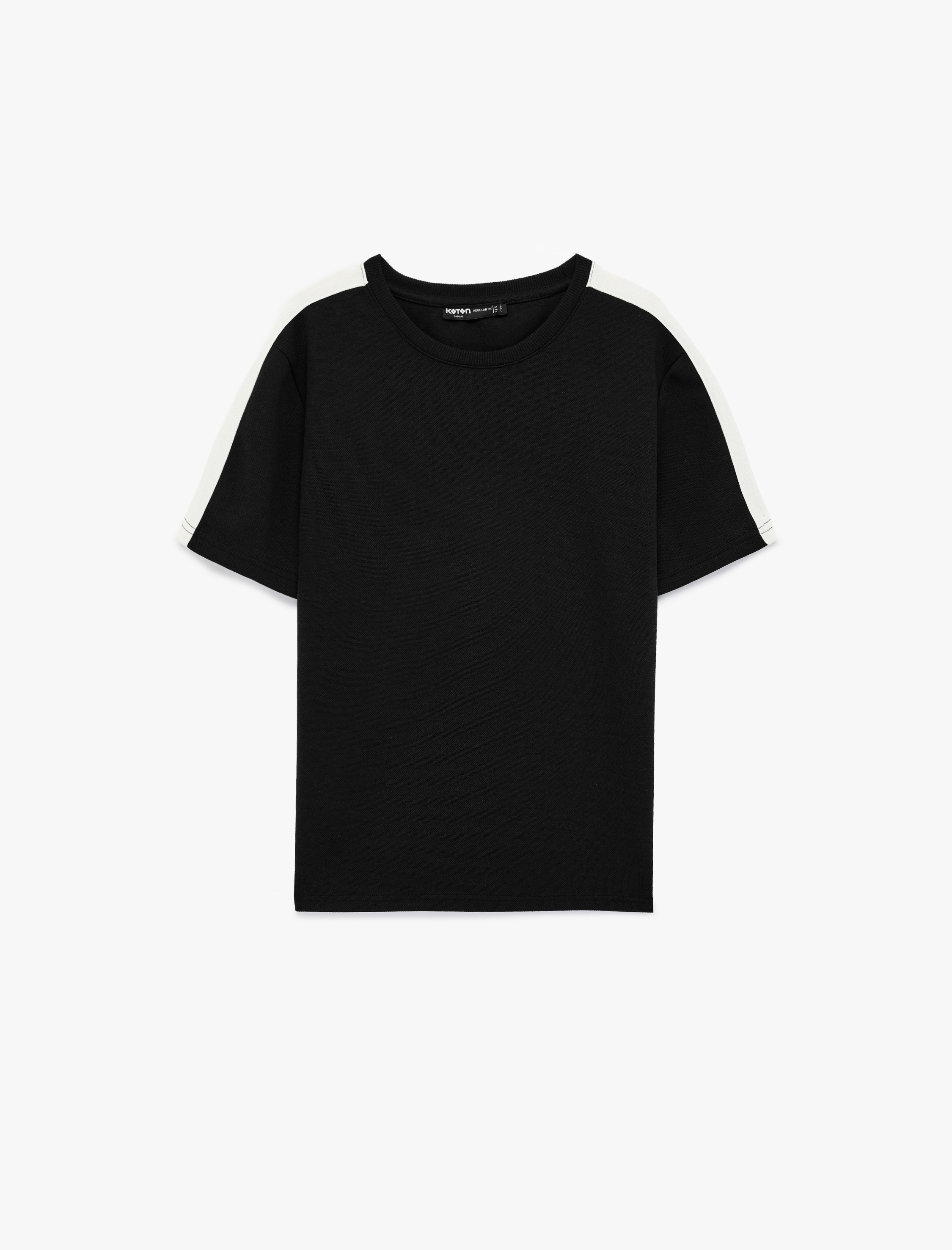   Regular Fit Renk Bloklu Tok Kumaş Bisiklet Yaka Kısa Kollu Tişört