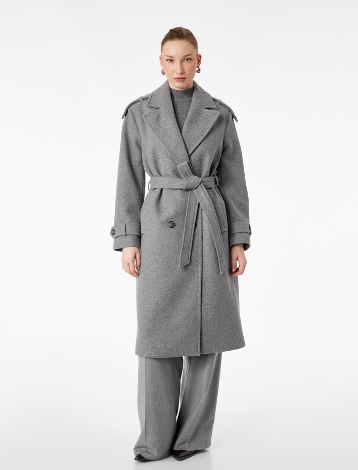  Trenç Kaban Kaşe Kruvaze Kemerli Cepli Uzun Kollu