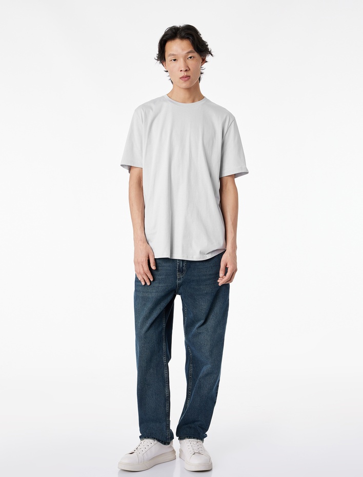  Regular Fit Kısa Kollu Bisiklet Yaka Pamuklu Basic Tişört