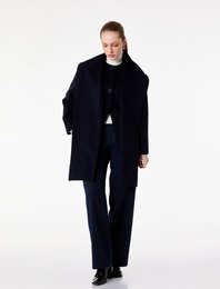 Uzun Kollu Düğmeli Cepli Şal Yaka Mevsimlik Ceket