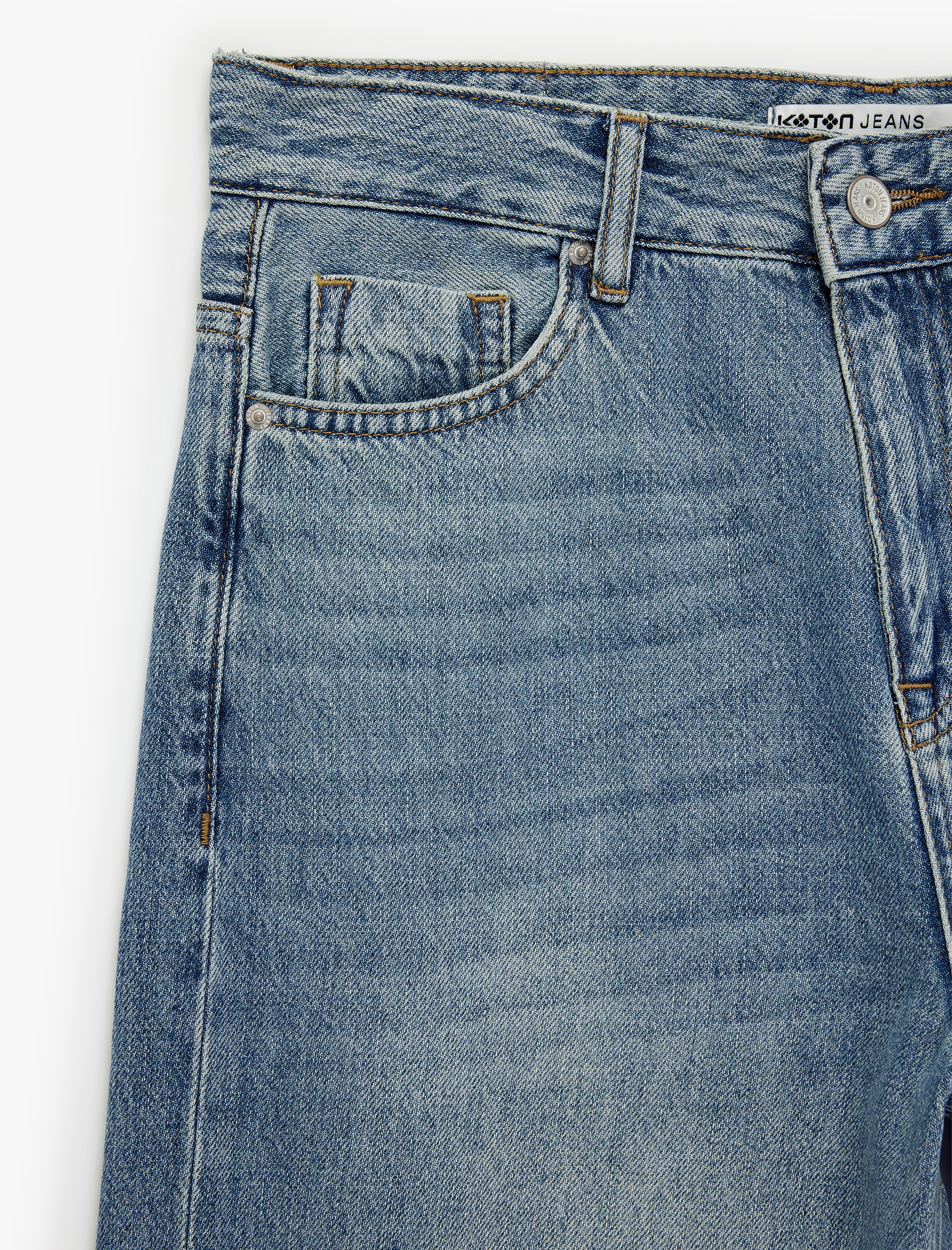   Yüksek Bel Dikiş Detaylı Düğmeli Cepli Geniş Paça Denim Pantolon - Wide Leg Jean