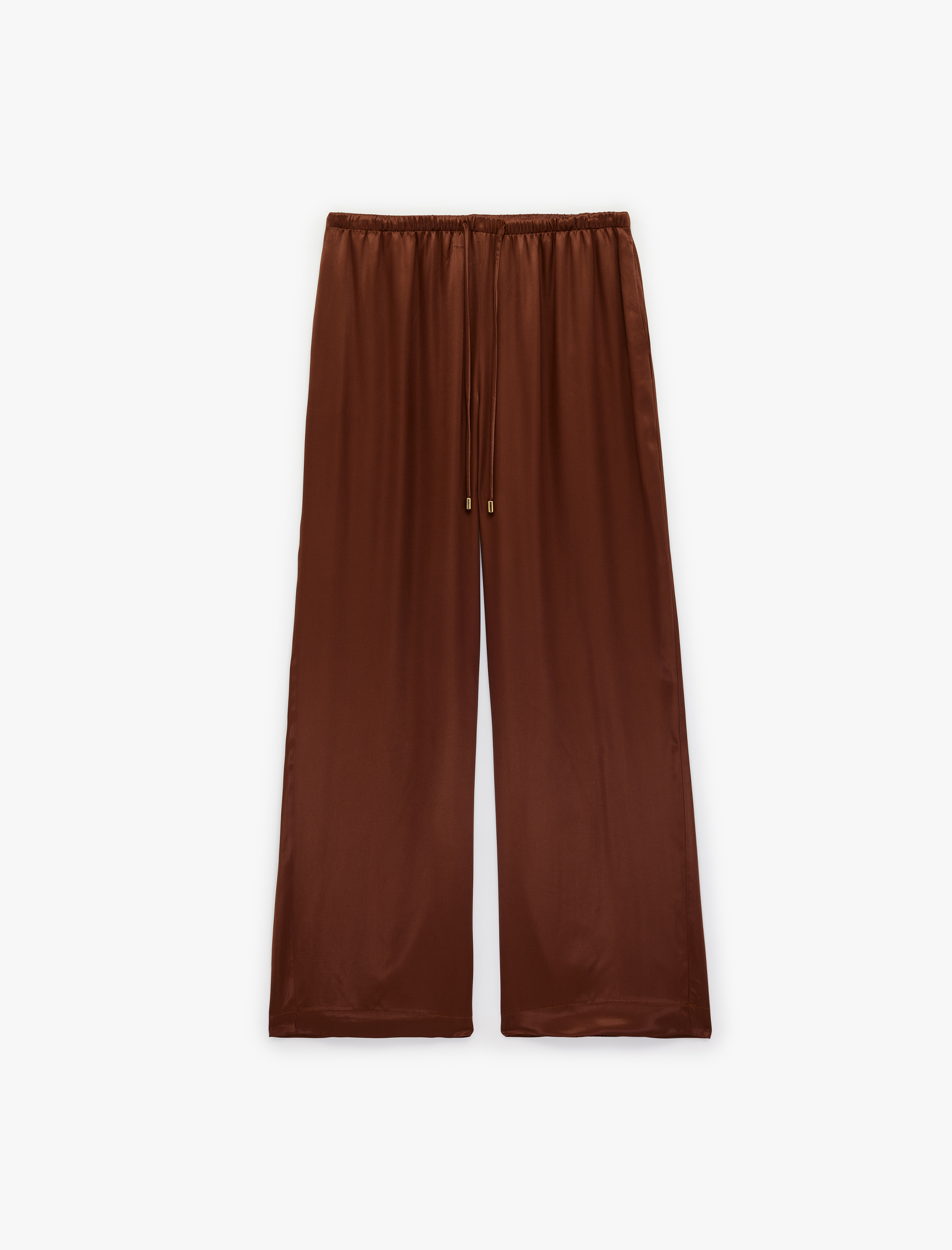   Beli Bağlamalı Düz Bol Paça Saten Pantolon