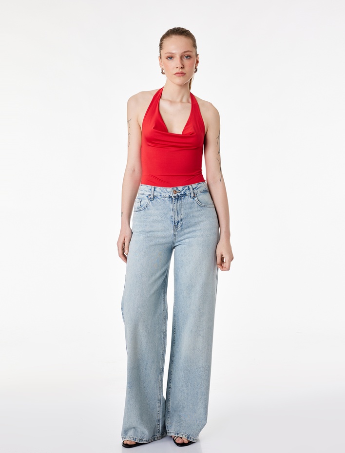  Sırt Dekolteli Degaje Yaka Bodysuit