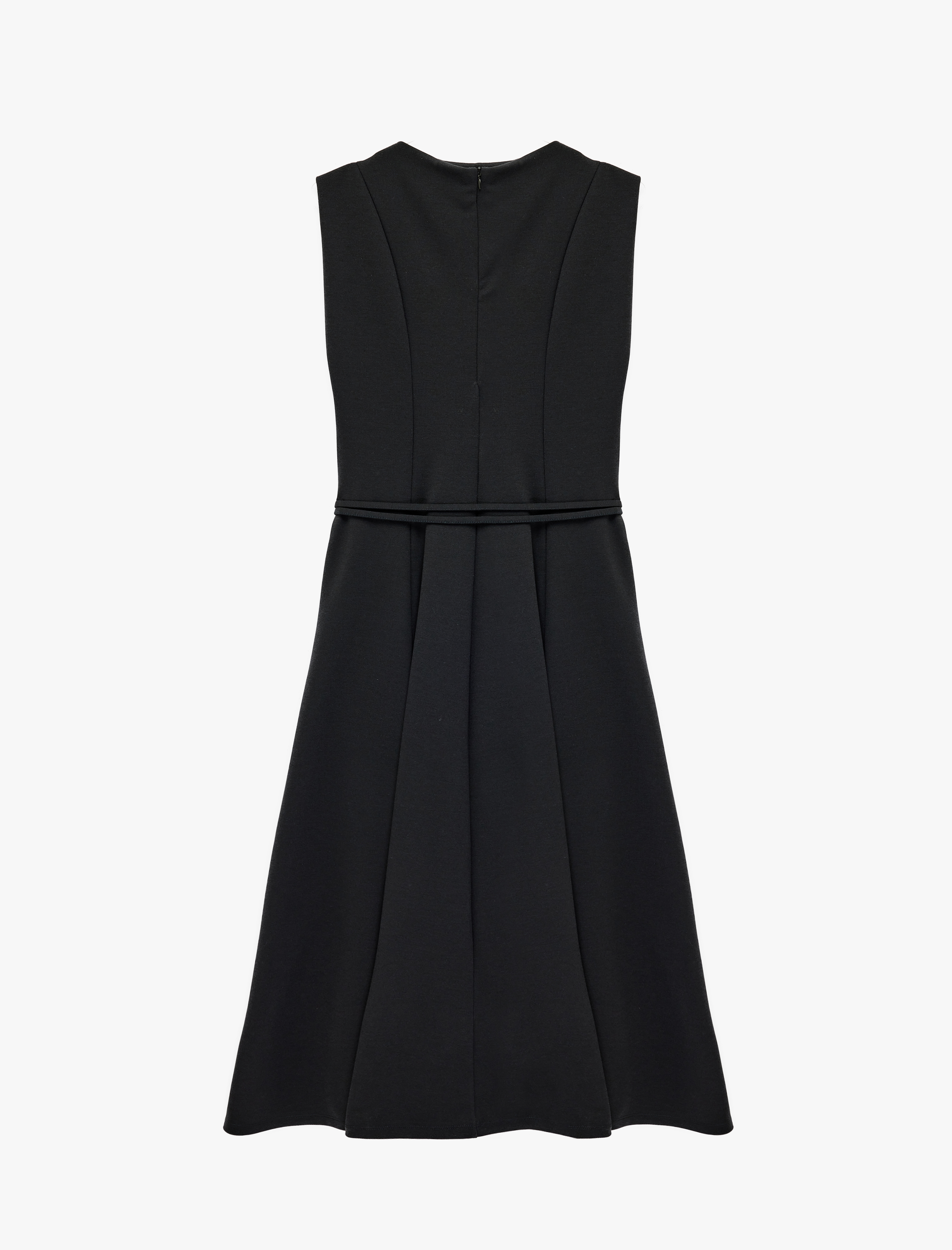   Pileli Yuvarlak Yaka Kolsuz Midi Boy Kemerli Elbise