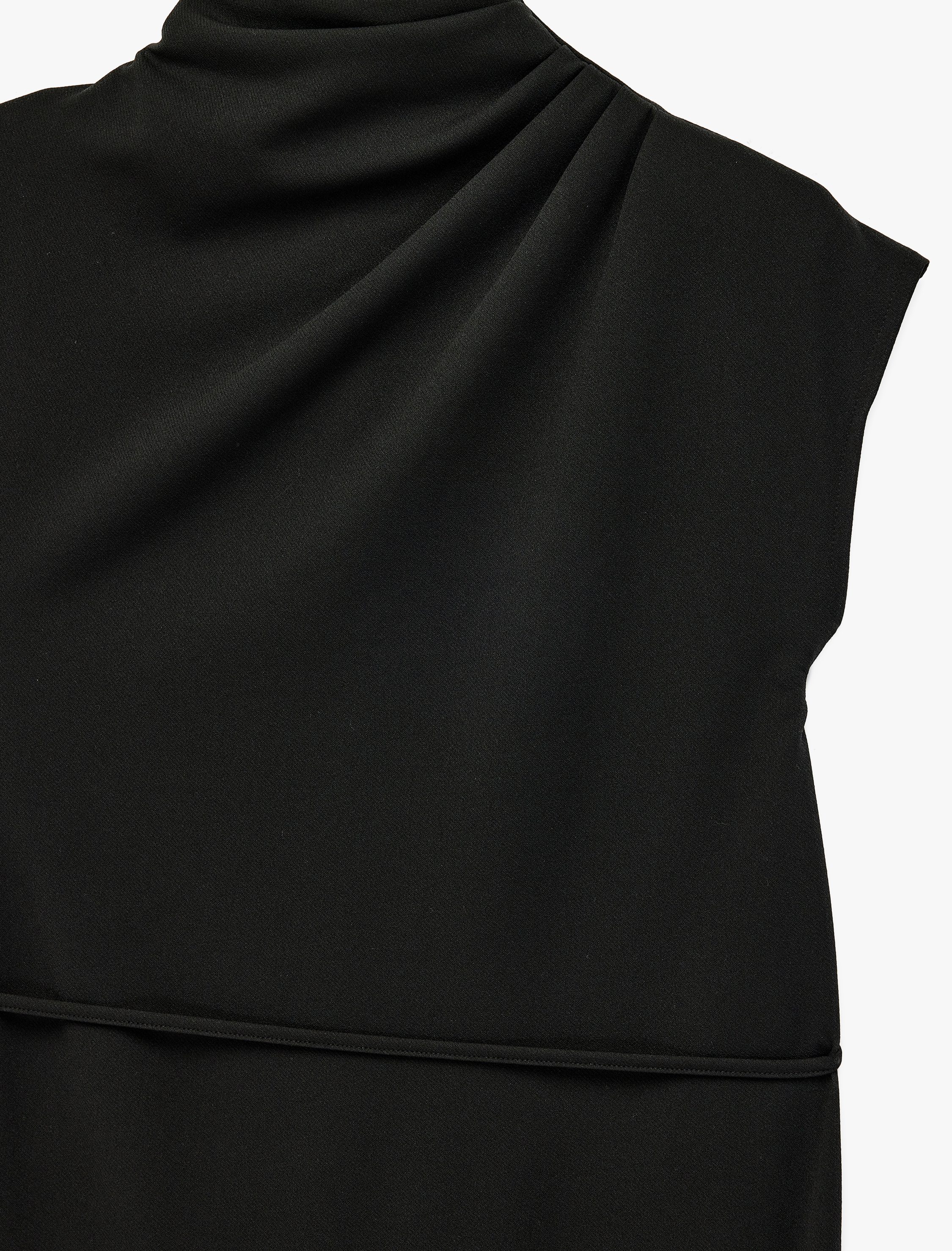   Drapeli Dik Yaka Kolsuz Midi Elbise