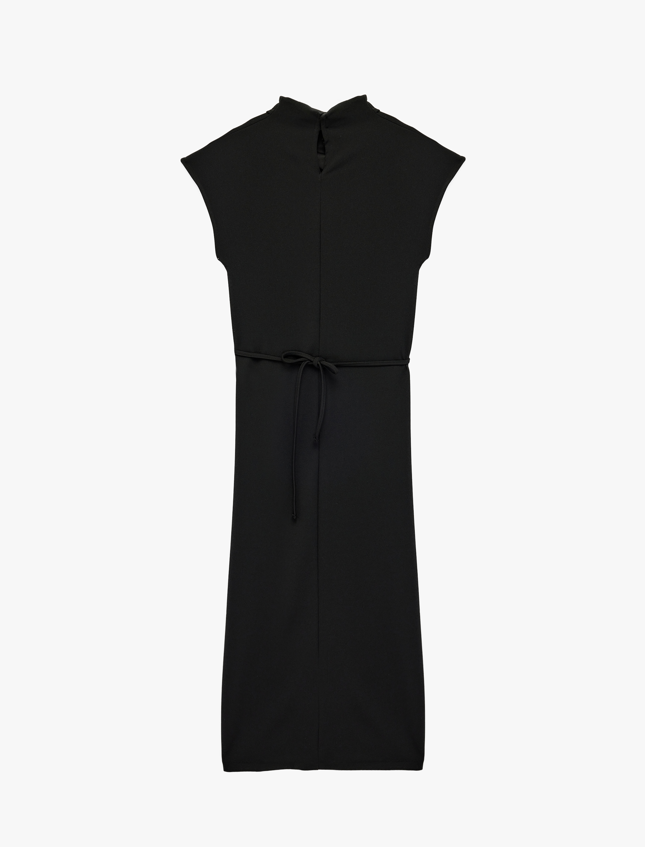   Drapeli Dik Yaka Kolsuz Midi Elbise