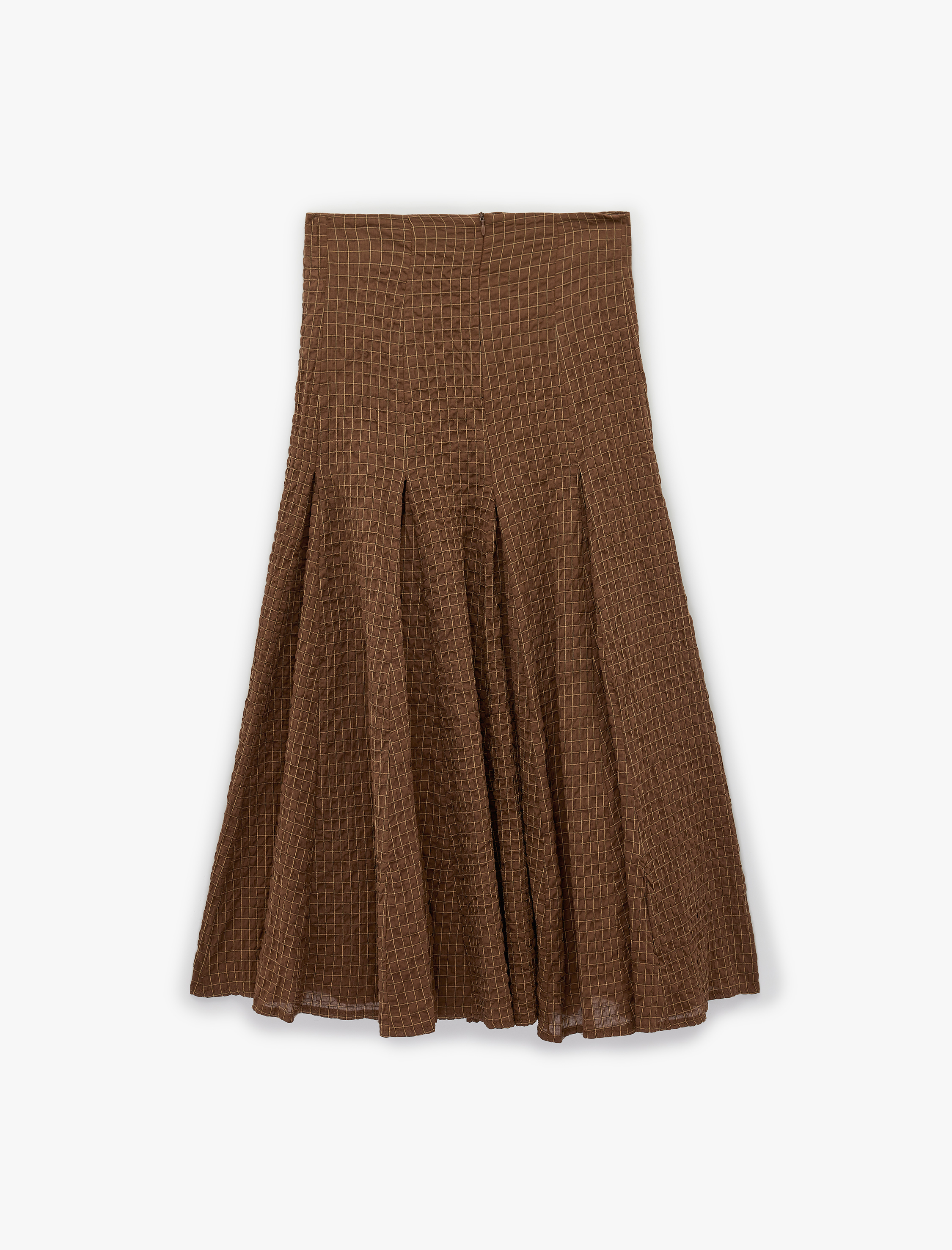   Pamuklu Pile Detaylı Kareli Midi Etek