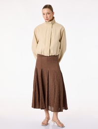 Pamuklu Pile Detaylı Kareli Midi Etek