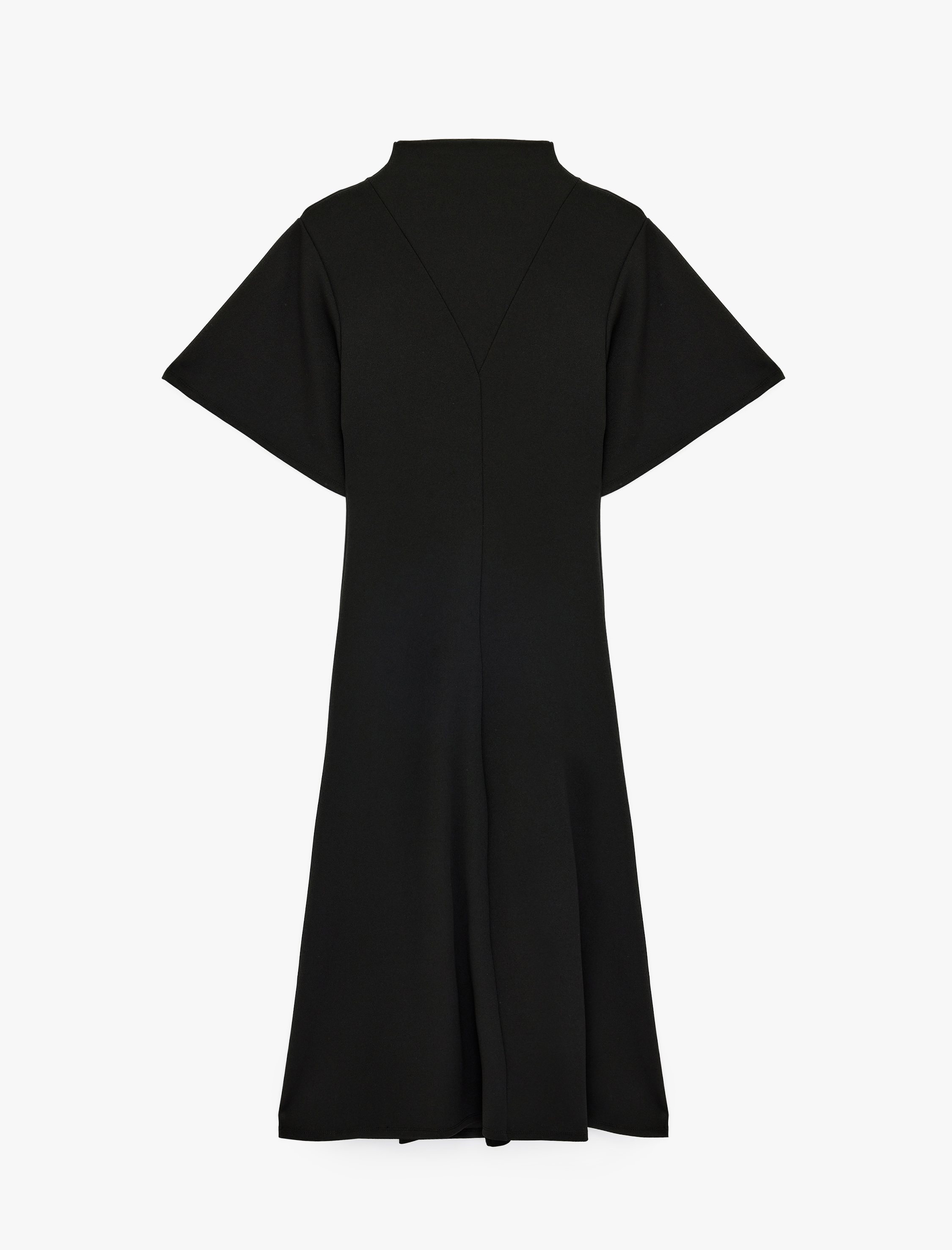   Krep Scuba Kumaş Kısa Yarasa Kollu Geniş Dik Yaka Uzun Elbise