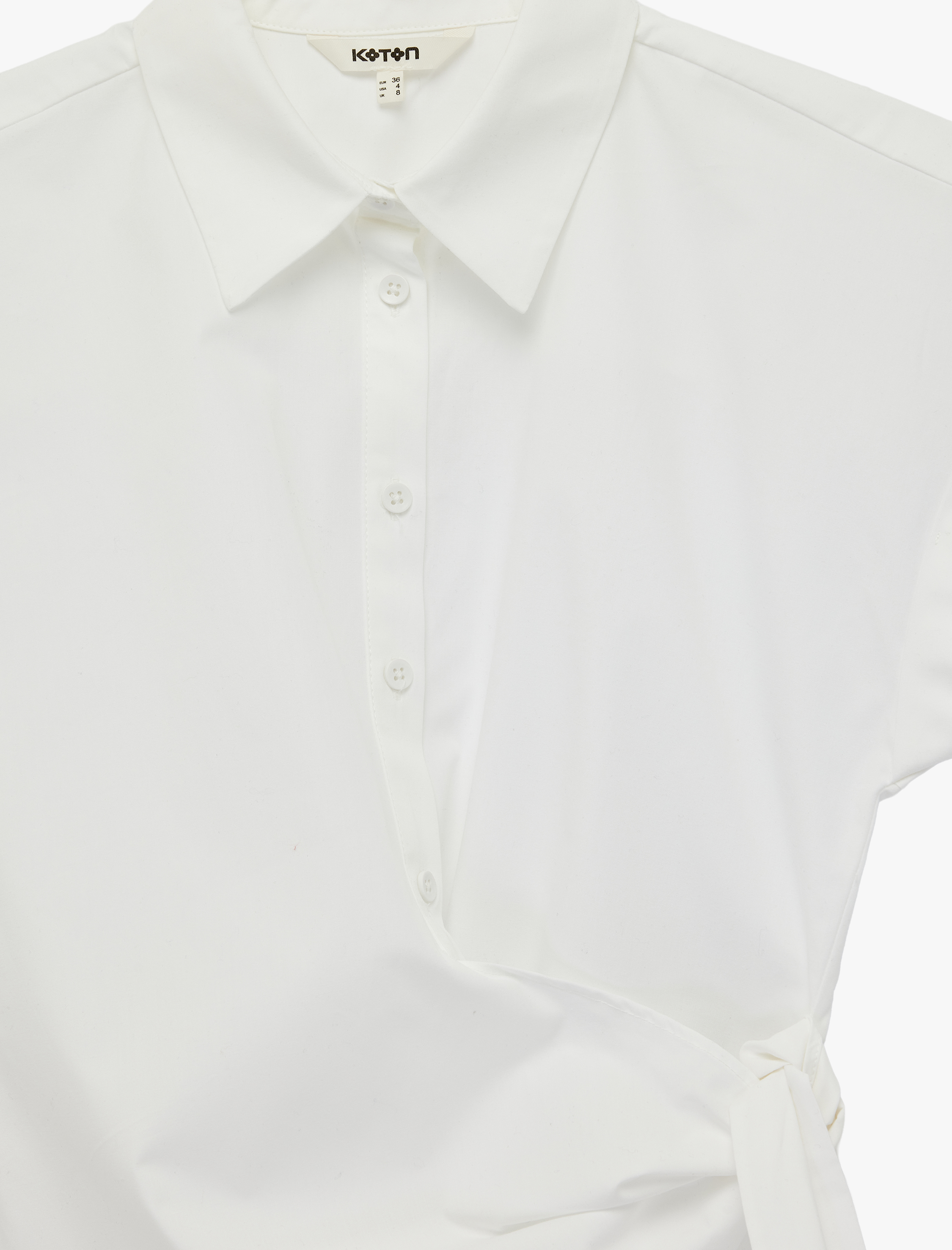   Pamuklu Slim Fit Kap Kol Önden Bağlama Detaylı Poplin Gömlek