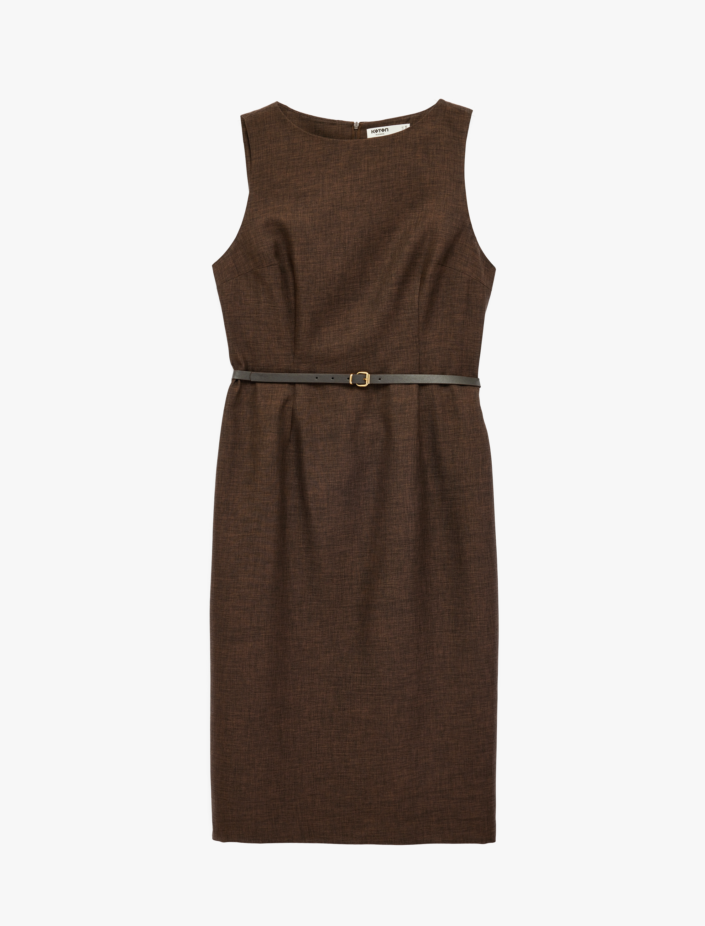   Kemer Detaylı Bisiklet Yaka Kolsuz Midi Elbise