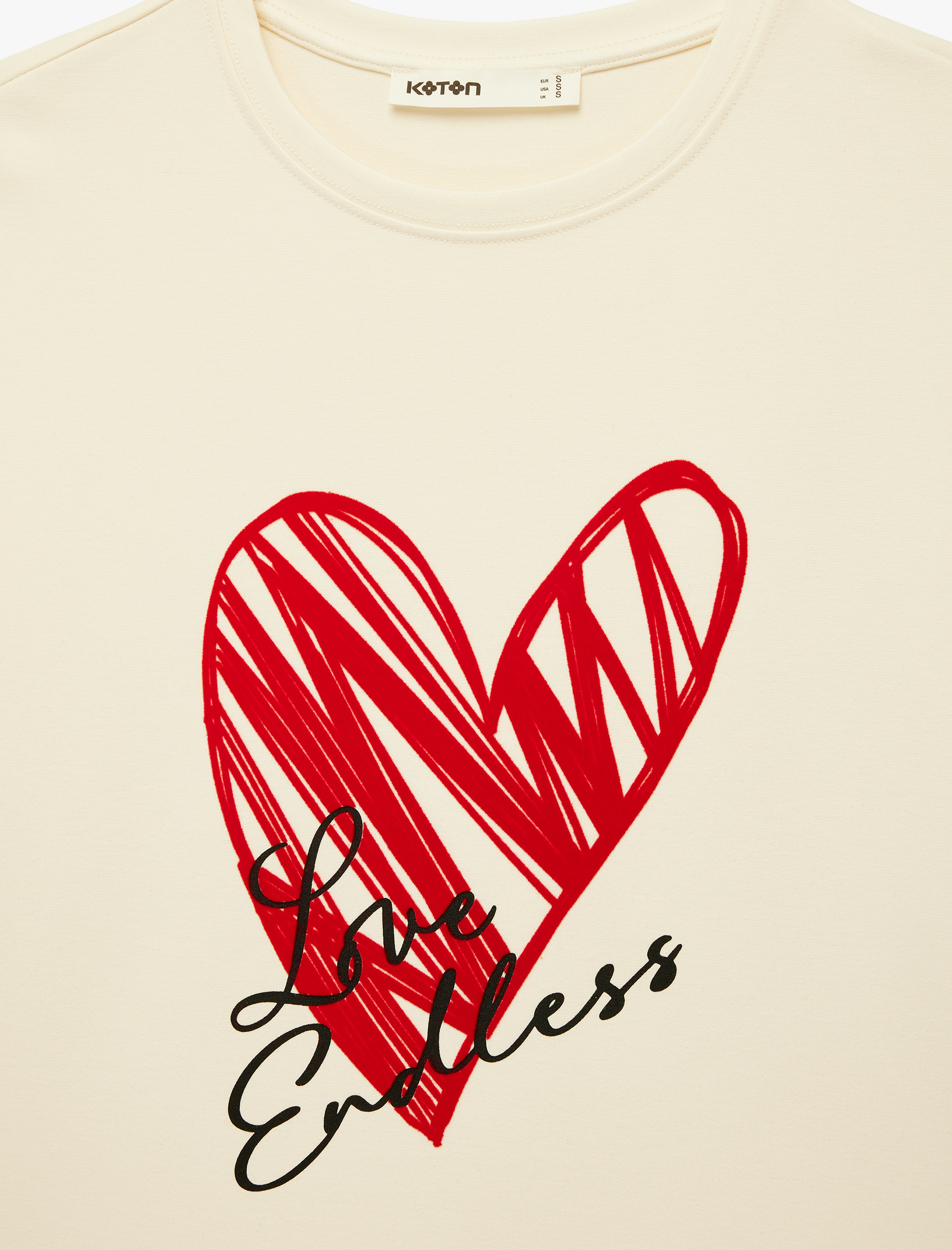   Dantel ve Saten Etek Ucu Detaylı Kısa Kollu Grafik Kalp Baskılı Tişört